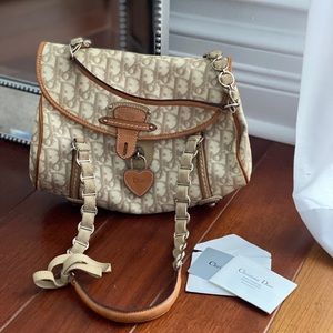 Dior Romantique Trotter Bag Beige Rare Auth HTF